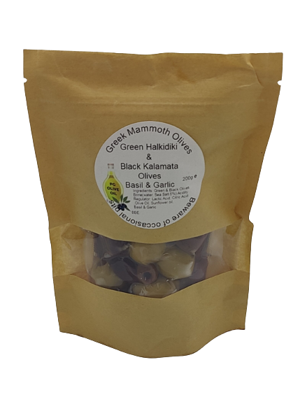Greek Mammoth Halkidiki & Kalamata Olives Basil & Garlic 200g - Image 2